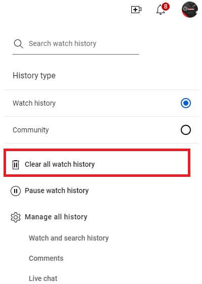 Clear All Watch History YouTube on PC