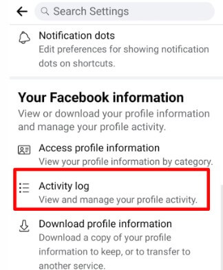 Clear Facebook watch history using Activity Log Settings