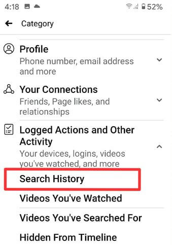 Delete Facebook Search History on Android