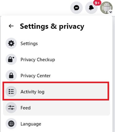 Delete Facebook Search History using Activity Log in PC