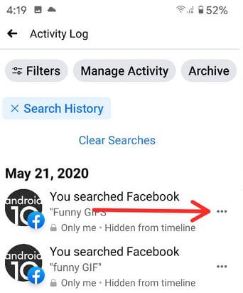 Delete Facebook watch history Android