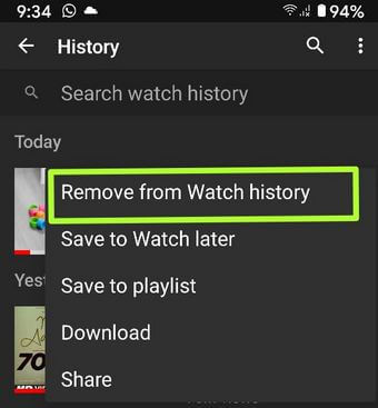 Delete YouTube Search History on Android