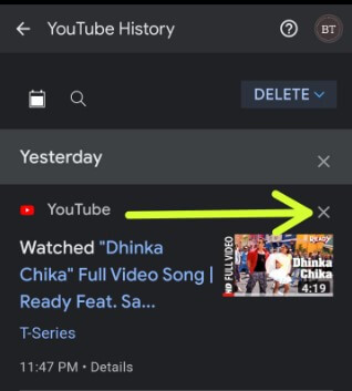 Delete YouTube history on Android