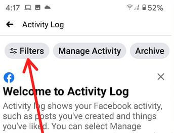 Filters Facebook post, category