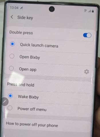 How to change side key settings in Galaxy note 10 plus