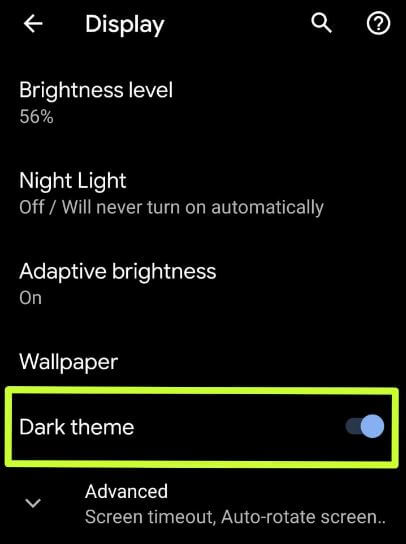 How to enable dark mode in Android 10