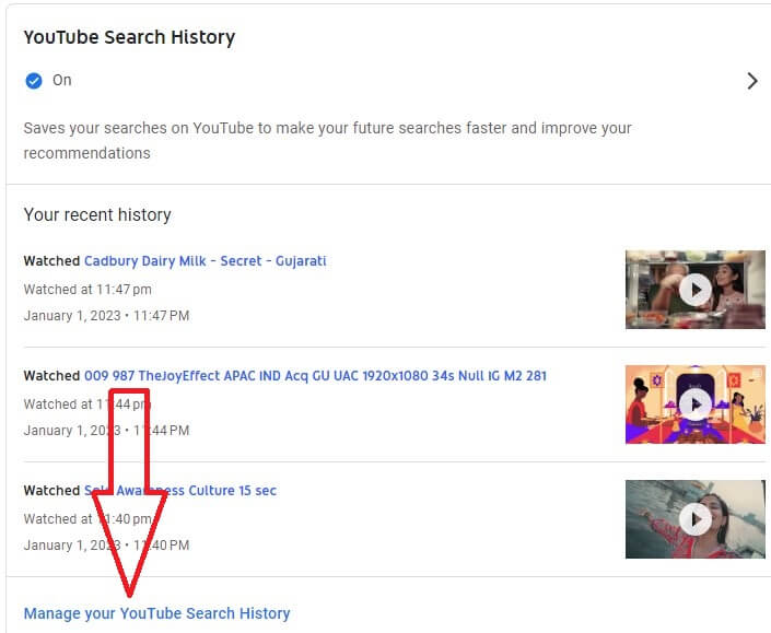 Manage YouTube search history PC