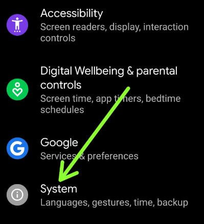 System settings in Android 10 device