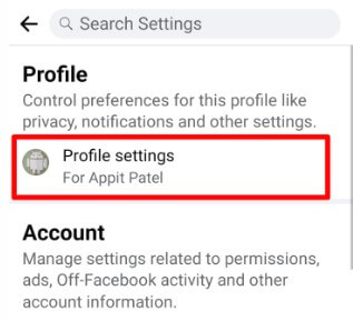 Tap Profile Settings in Facebook App to Delete Search History