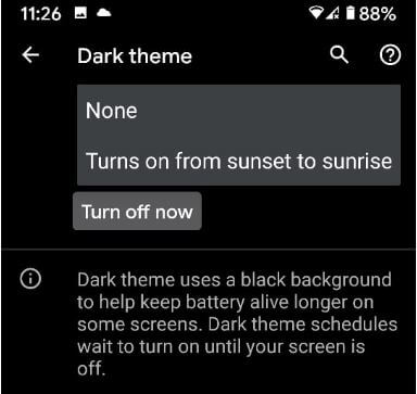 Turn on Automatic Dark Theme for Android 10