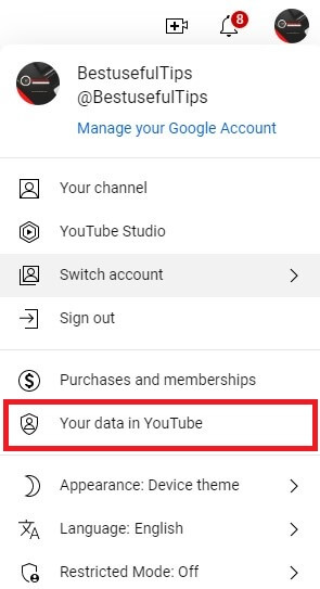 Your data in YouTube PC