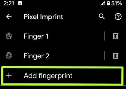 Add fingerprint on Android 10 device