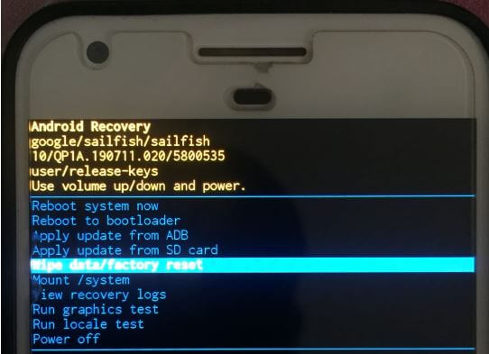 Android 10 factory reset using recovery mode