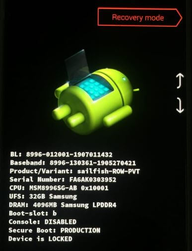Android 10 recovery mode menu for fix issues