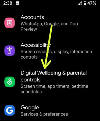 Digital Wellbeing and Parental controls settings in Android 10