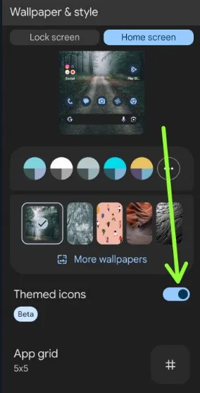 Enable Themed Icons on Android home screen