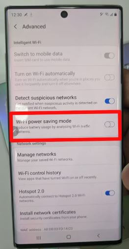 How to enable wifi power saving mode on Galaxy Note 10 plus
