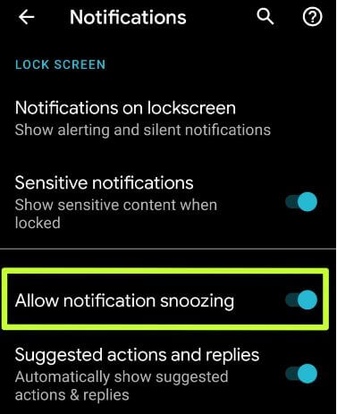 Notification snoozing android 10 features