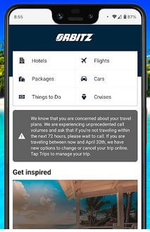 Orbitz Hotel and Flight booking App For Android