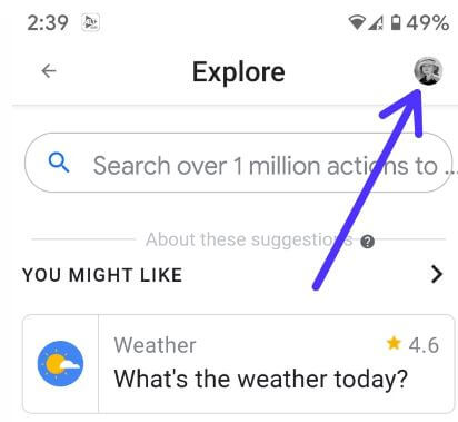 Profile icon on Google assistant settings