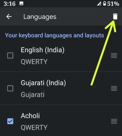 Remove keyboard language on android 10