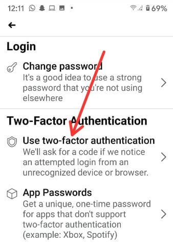 Turn on Facebook Two Factor Authentication on Android