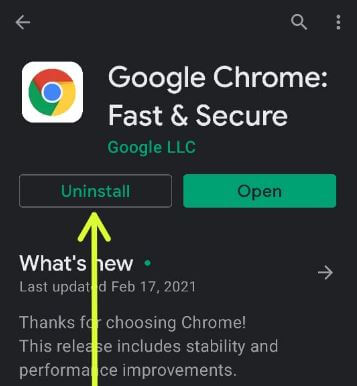Uninstall app to fix App Keeps Stopping Issue on Android
