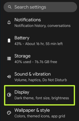 Use Android display size settings to increase or decrease the screen size