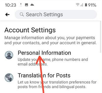 Add a phone number using Facebook personal information