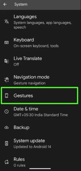 Android Gesture Settings
