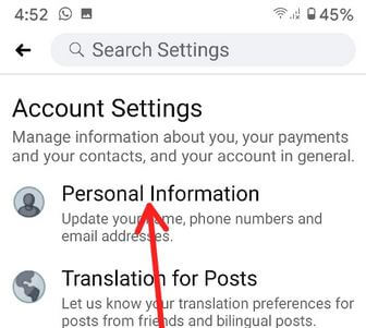 Change Facebook email address Android devices