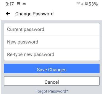 Change Password on Facebook App Android to secure account from hackers