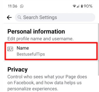 Change name of Facebook page in your Android