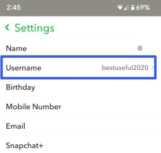 Change your username on Snapchat Android