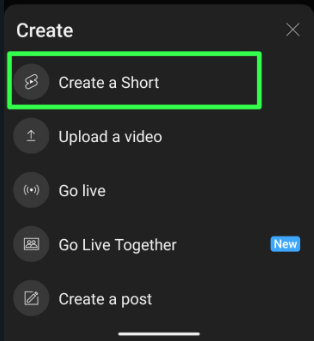 Create a short on YouTube Android device