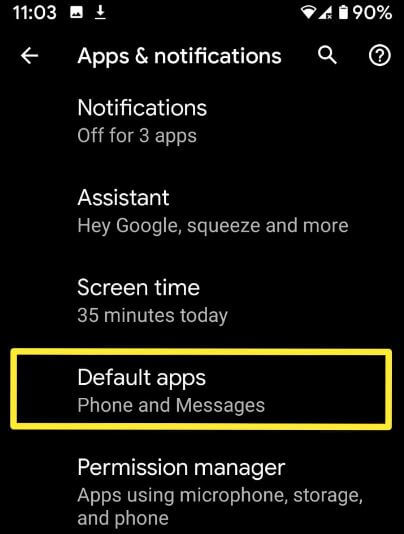 Default app manager Android 10