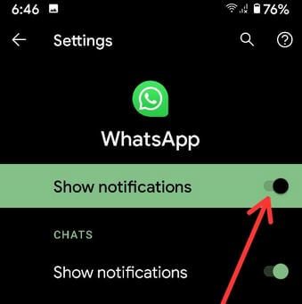 Disable WhatsApp chats notifications on Android Phone