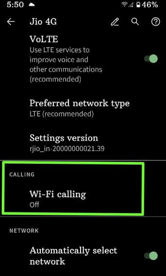 Disable or enable WiFi calling on Pixel 2 XL