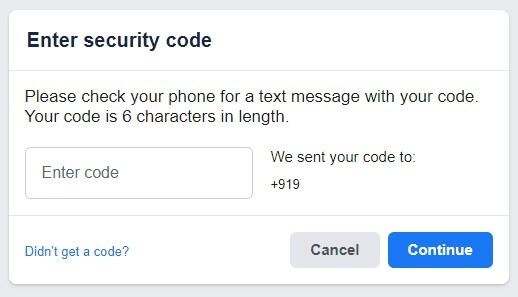 Enter the code to change Facebook password on PC