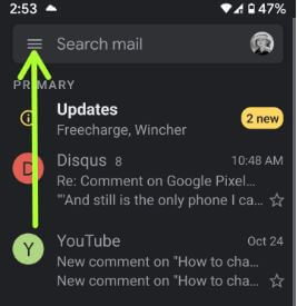 Gmail dark mode is available for android