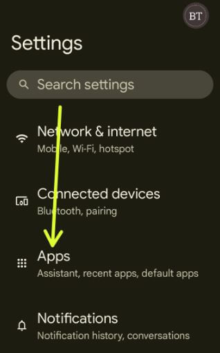 Go to Apps settings to select the App you want to clear cache on Android