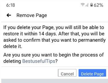 How to Delete My Page on Facebook Android