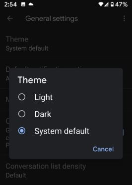 How to enable dark mode in Gmail app for Android