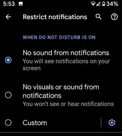Restrict notifications in Android 10