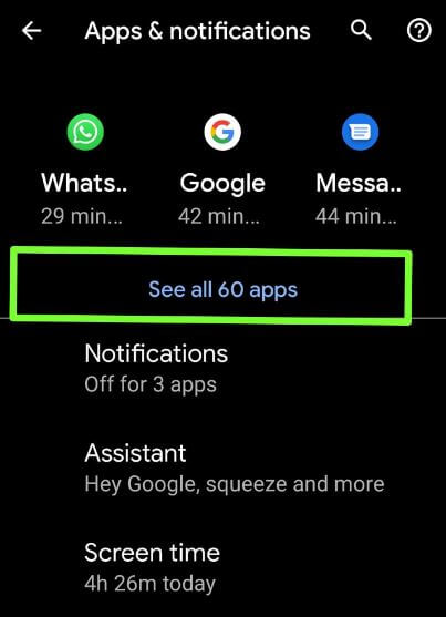 See all apps on Google Pixel 4 XL