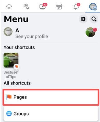 Tap on Pages to view your created Facebook pages