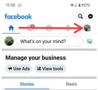 Tap on your Profile icon of Fb page Android App