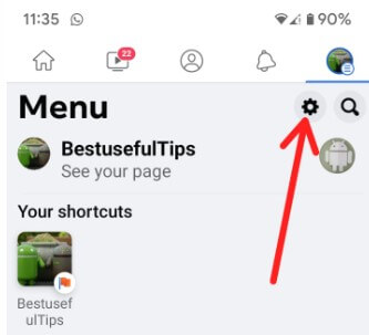 Tap the Settings gear icon to view Facebook page info