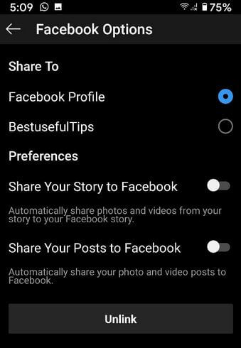 Unlink Instagram Account to Facebook on Android