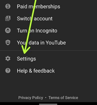 YouTube Settings to enable dark mode